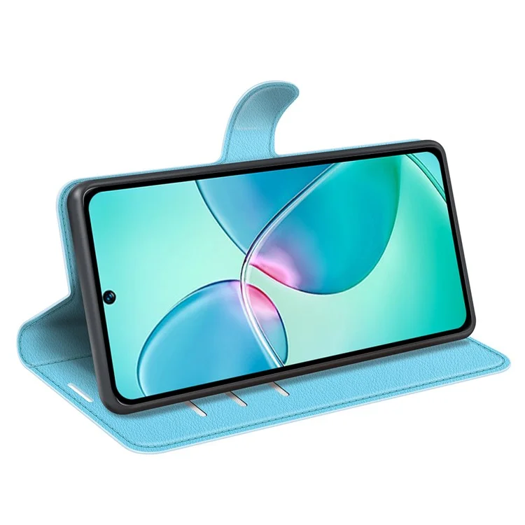 Litchi Texture Phone Cover Wallet for Infinix Hot 12 Play 4G, Anti-Drop Shell Flip Stand Phone Case - Blue