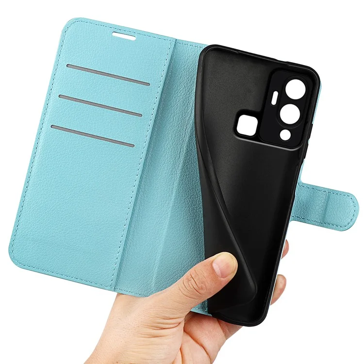 Litchi Texture Phone Cover Wallet for Infinix Hot 12 Play 4G, Anti-Drop Shell Flip Stand Phone Case - Blue