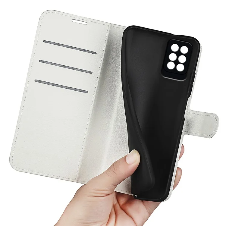 For Infinix Note 10 Pro Litchi Texture PU Leather Wallet Anti-Drop Shell Flip Stand Phone Case - White