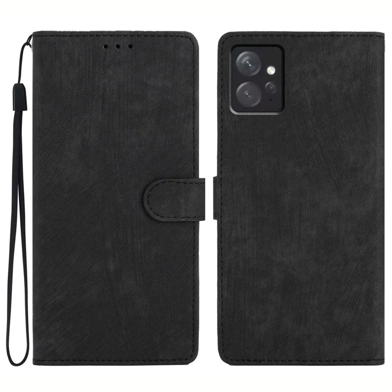 Leather Phone Case for Xiaomi Redmi Note 12 4G , Skin-touch Wallet Stand Cover - Black