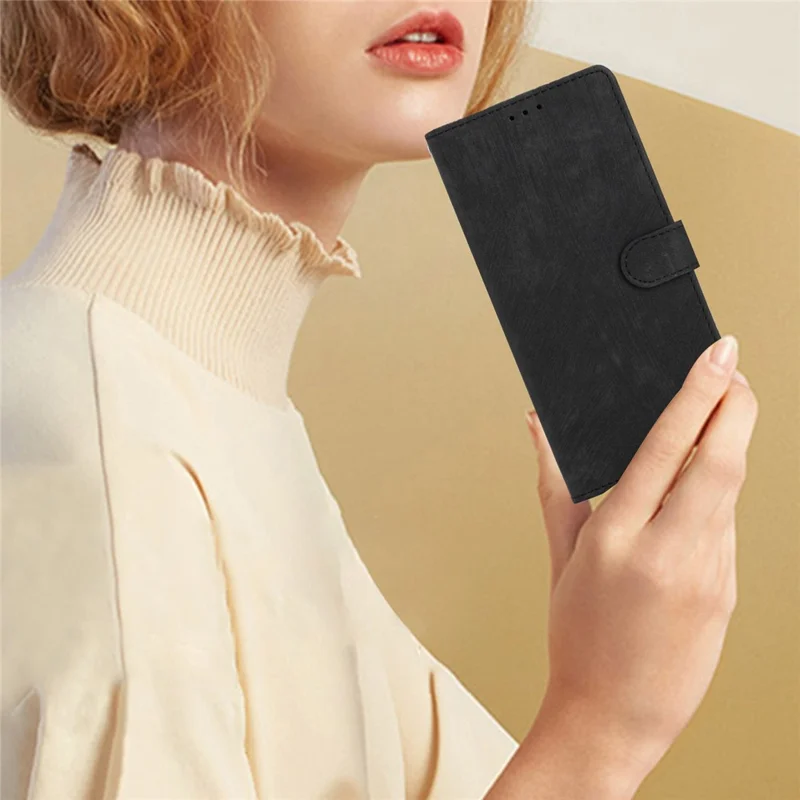 Leather Phone Case for Xiaomi Redmi Note 12 4G , Skin-touch Wallet Stand Cover - Black