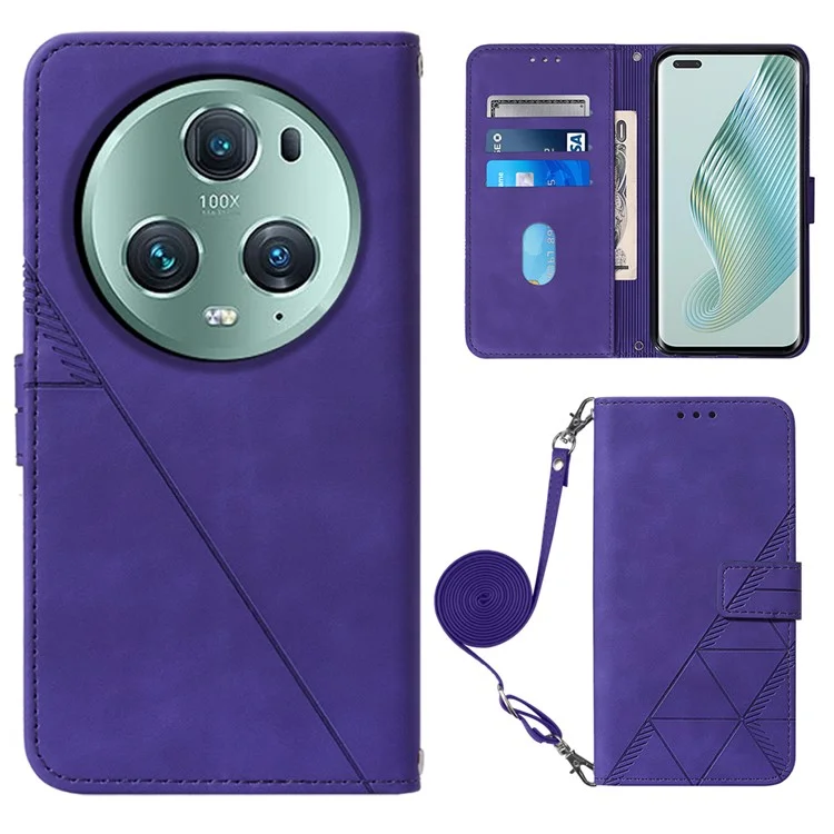YB Imprinting Series-2 For Honor Magic5 Pro Imprinted Lines PU Leather Phone Case Anti-fall Stand Wallet Cover - Lila