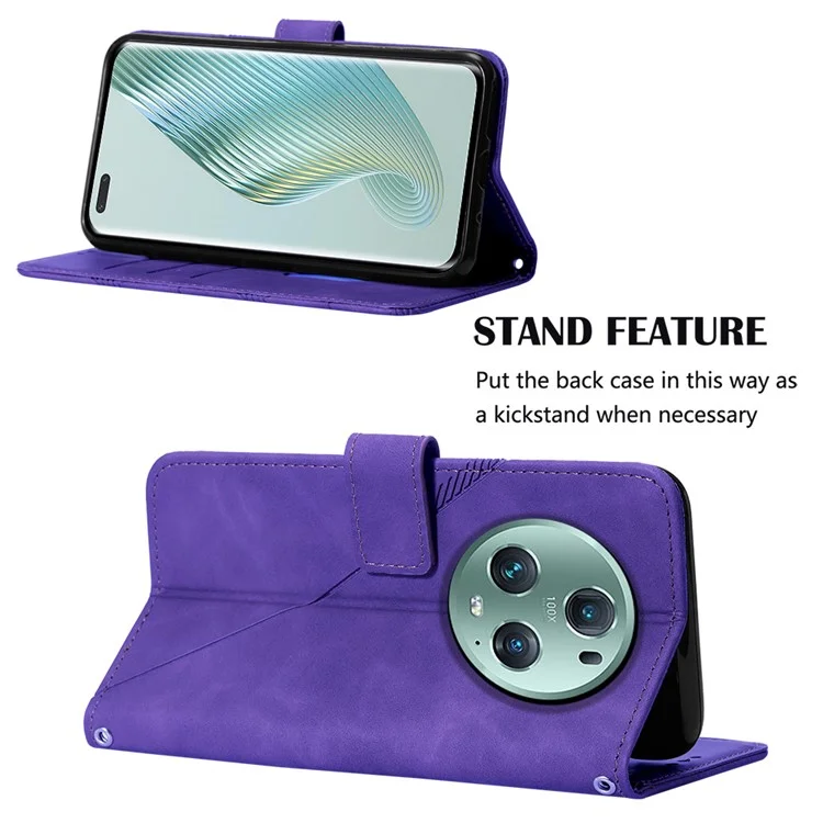 YB Imprinting Series-2 For Honor Magic5 Pro Imprinted Lines PU Leather Phone Case Anti-fall Stand Wallet Cover - Lila