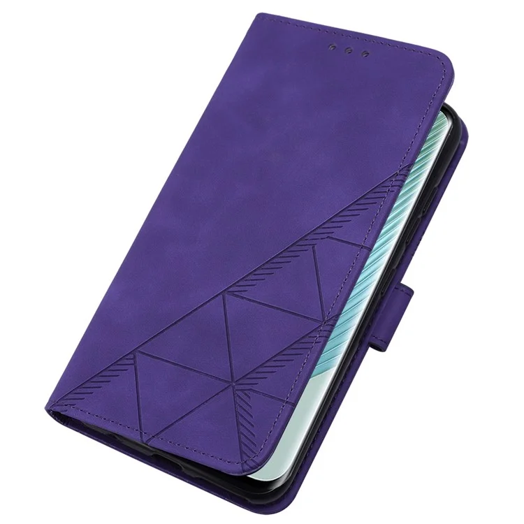 YB Imprinting Series-2 For Honor Magic5 Pro Imprinted Lines PU Leather Phone Case Anti-fall Stand Wallet Cover - Lila