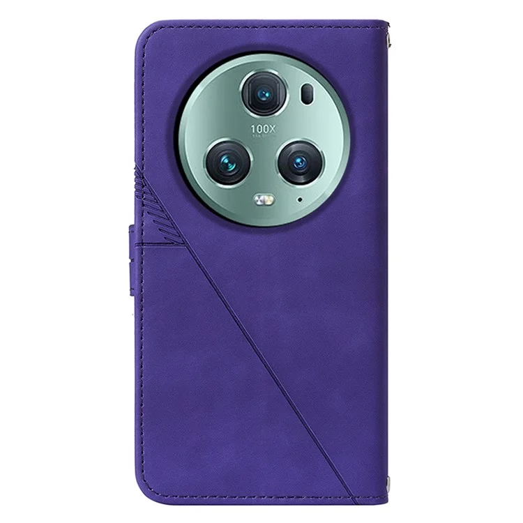 YB Imprinting Series-2 For Honor Magic5 Pro Imprinted Lines PU Leather Phone Case Anti-fall Stand Wallet Cover - Lila
