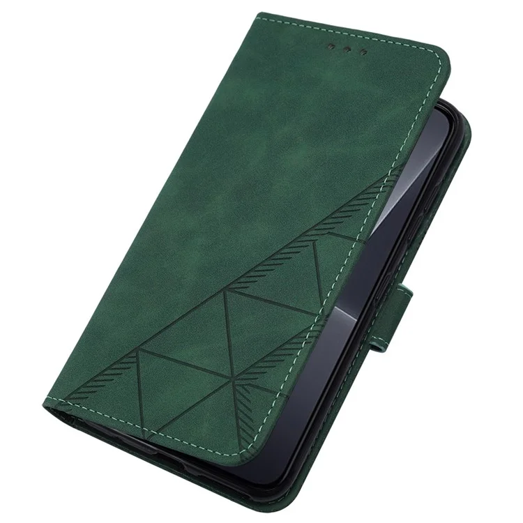 Série YB Imprinting pour Xiaomi 13 5G Imprinted Lines Wallet Cover Leather Phone Case with Stand - Blackish Green