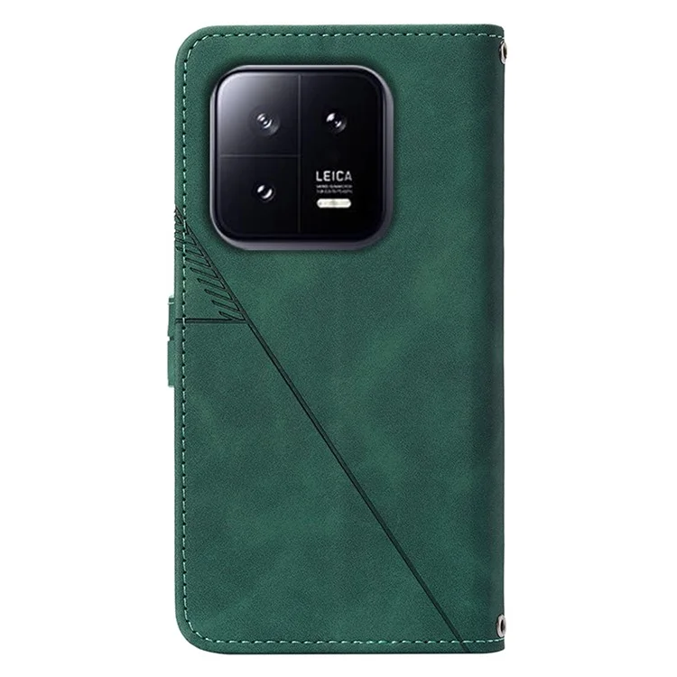 Série YB Imprinting pour Xiaomi 13 5G Imprinted Lines Wallet Cover Leather Phone Case with Stand - Blackish Green
