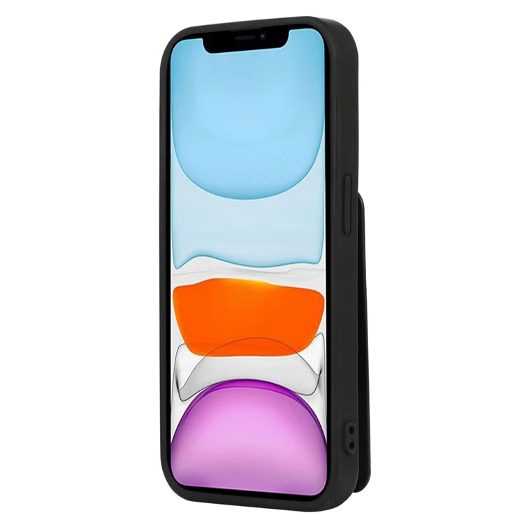 Fall-proof Cover for iPhone 11 6.1 inch Card Holder Hand Strap Leather+TPU Phone Kickstand Case with Shoulder Strap - Black