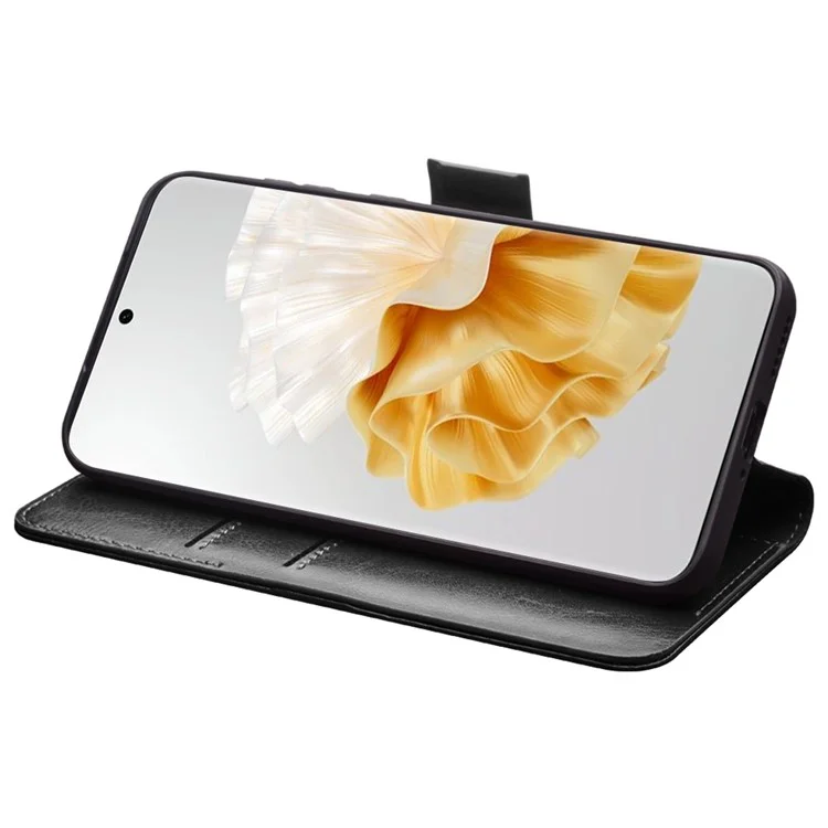 QIALINO Für Huawei P60 Genuine Cow Leather Wallet Phone Case Stand Shockproof Folio Cover - Schwarz