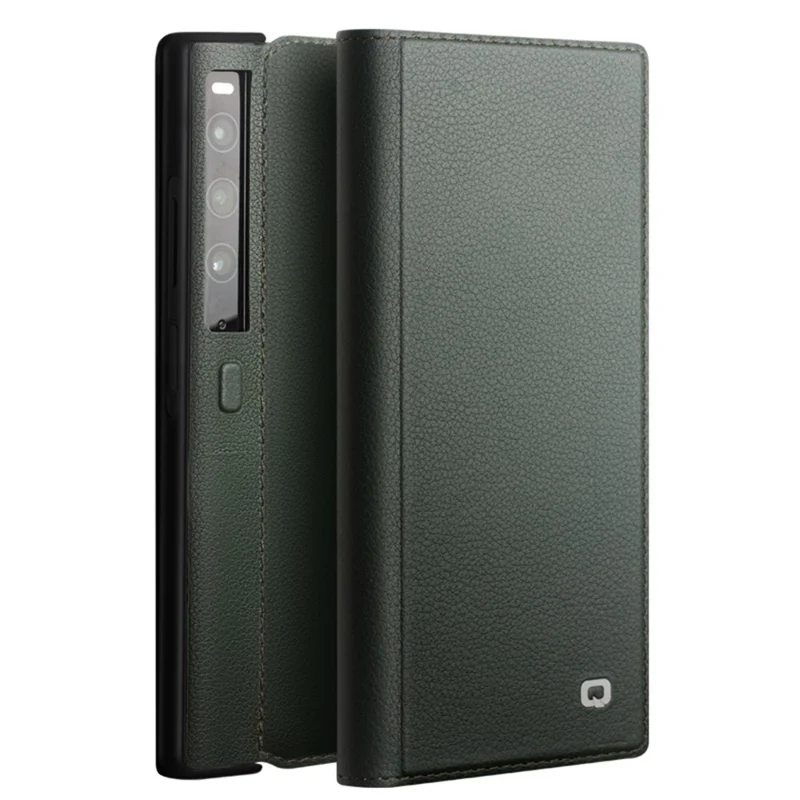 QIALINO For Huawei Mate Xs 2 Genuine Cow Leather Flip Case Stand Magnetic Full Protection Phone Cover - Green