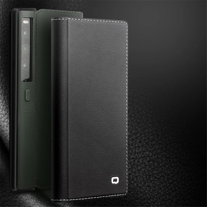QIALINO For Huawei Mate Xs 2 Genuine Cow Leather Flip Case Stand Magnetic Full Protection Phone Cover - Green