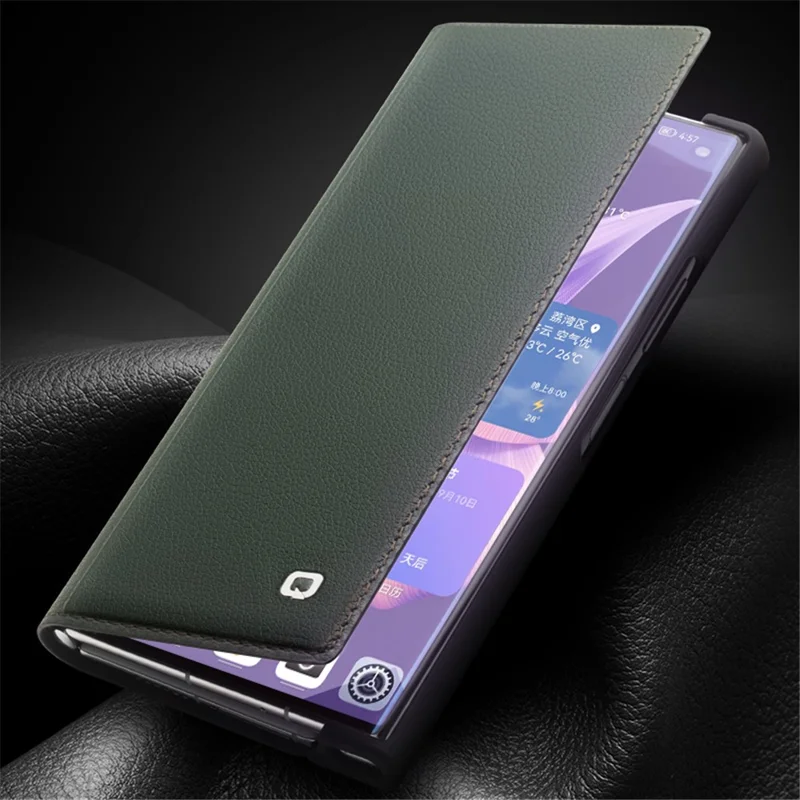 QIALINO For Huawei Mate Xs 2 Genuine Cow Leather Flip Case Stand Magnetic Full Protection Phone Cover - Green
