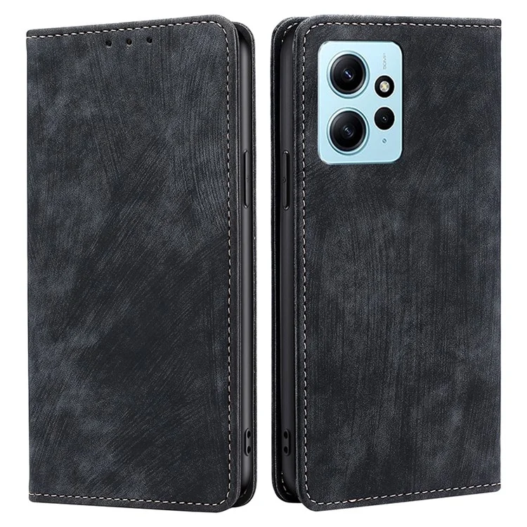 Para Xiaomi Redmi Note 12 4G, capa de telefone de couro PU com bloqueio RFID, à prova de quedas, carteira de suporte - Preto