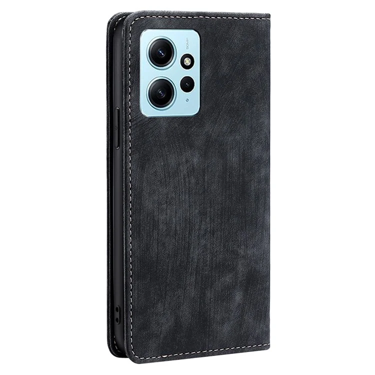 Para Xiaomi Redmi Note 12 4G, capa de telefone de couro PU com bloqueio RFID, à prova de quedas, carteira de suporte - Preto