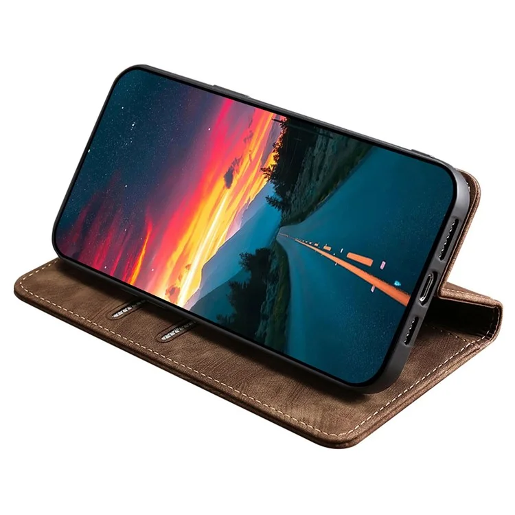 Para Huawei P60 / P60 Pro Estuche de cartera con soporte de cuero PU con bloqueo RFID, anti-arañazos y tapa abatible - Marrón