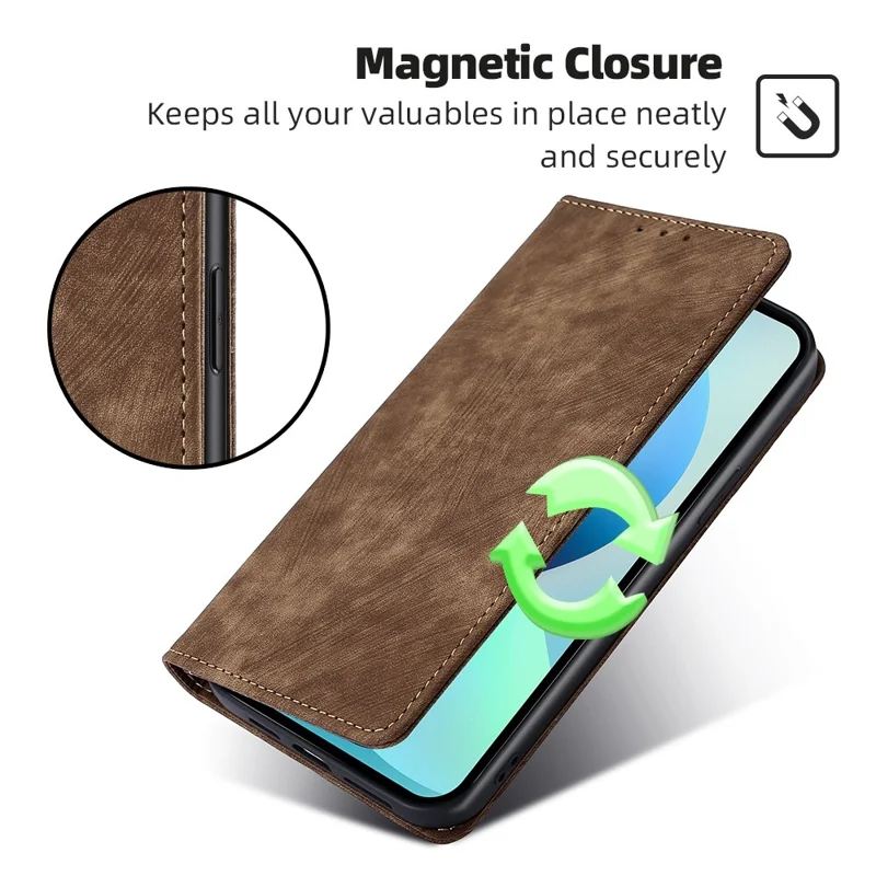 For Honor Magic5 PU Leather RFID Blocking Phone Case Flip Cover with Stand Wallet Function - Brown