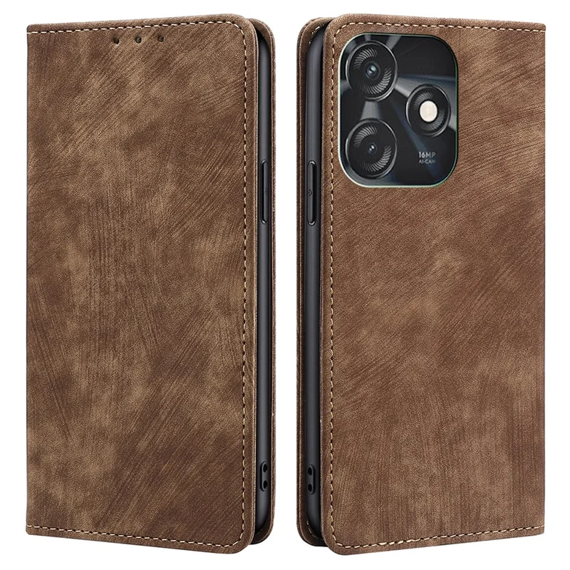 Phone Cover for TECNO Spark 10C 4G RFID Blocking Shell with Stand Wallet PU Leather Shockproof Case - Brown