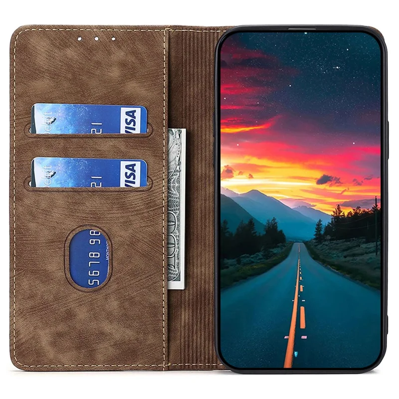 Phone Cover for TECNO Spark 10C 4G RFID Blocking Shell with Stand Wallet PU Leather Shockproof Case - Brown