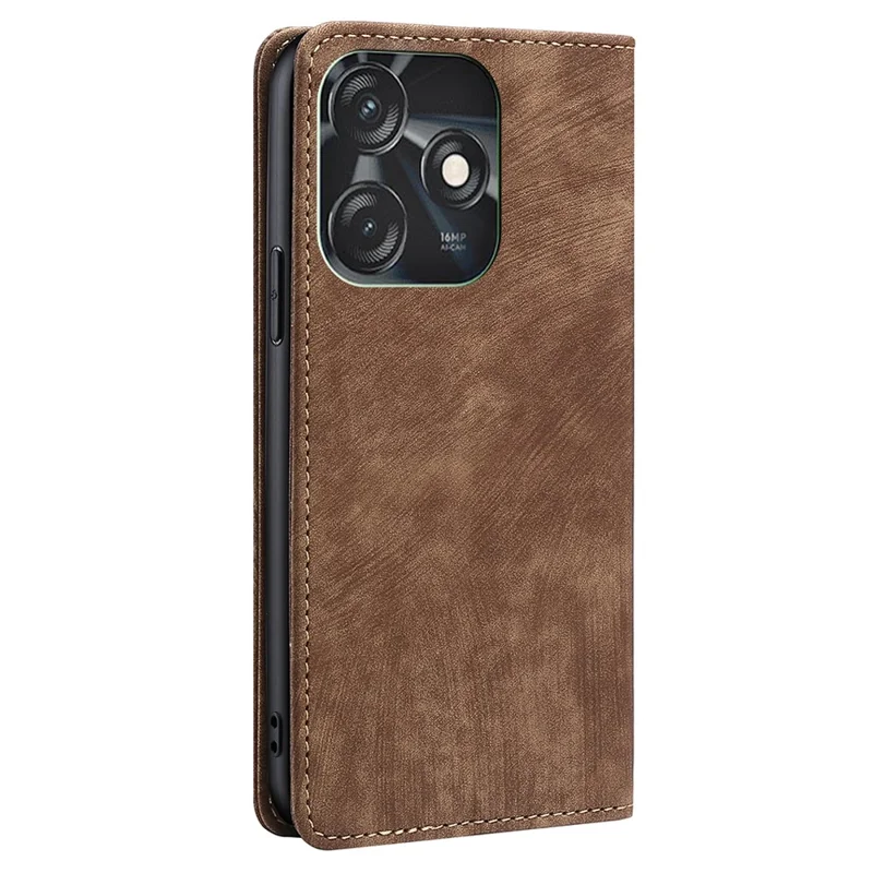 Phone Cover for TECNO Spark 10C 4G RFID Blocking Shell with Stand Wallet PU Leather Shockproof Case - Brown