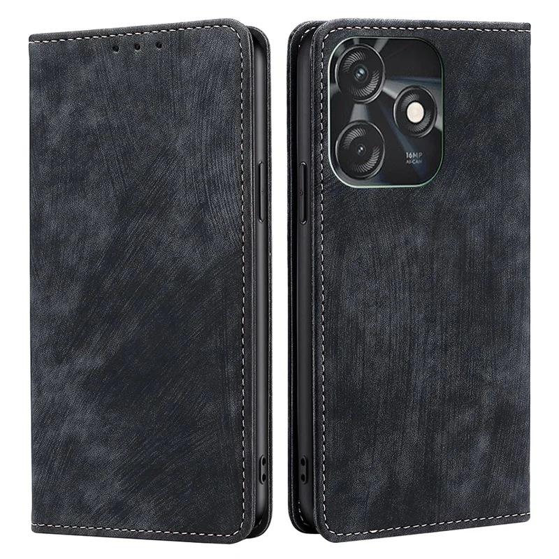 Phone Cover for TECNO Spark 10C 4G RFID Blocking Shell with Stand Wallet PU Leather Shockproof Case - Black