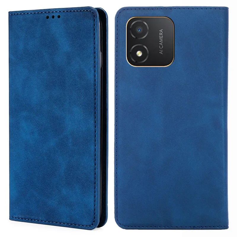 For Honor X5 4G Card Holder Scratch Resistant PU Leather Case Skin-touch Stand Mobile Phone Cover - Blue