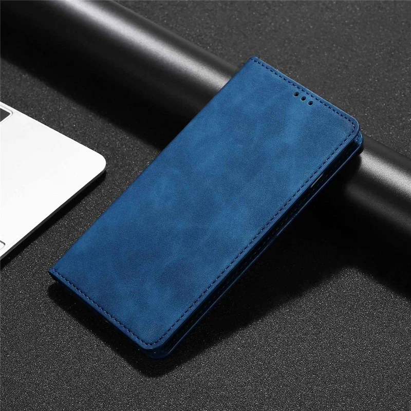 For Honor X5 4G Card Holder Scratch Resistant PU Leather Case Skin-touch Stand Mobile Phone Cover - Blue