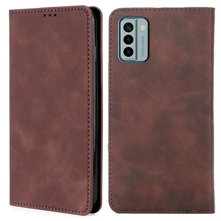 Per Nokia G22 Card Holder PU Leather Case Skin-touch Stand Mobile Phone Drop-proof Cover - Marrone scuro