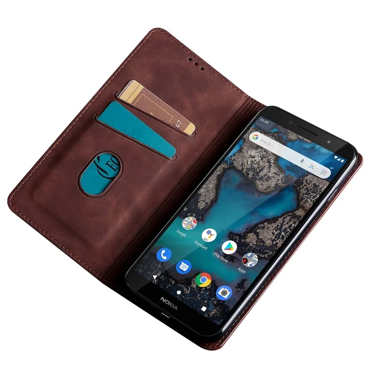 Per Nokia G22 Card Holder PU Leather Case Skin-touch Stand Mobile Phone Drop-proof Cover - Marrone scuro