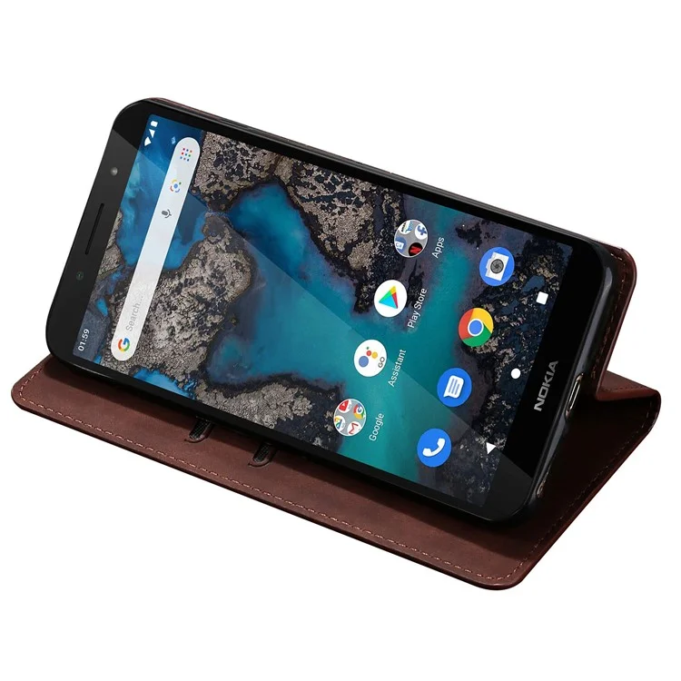 Per Nokia G22 Card Holder PU Leather Case Skin-touch Stand Mobile Phone Drop-proof Cover - Marrone scuro