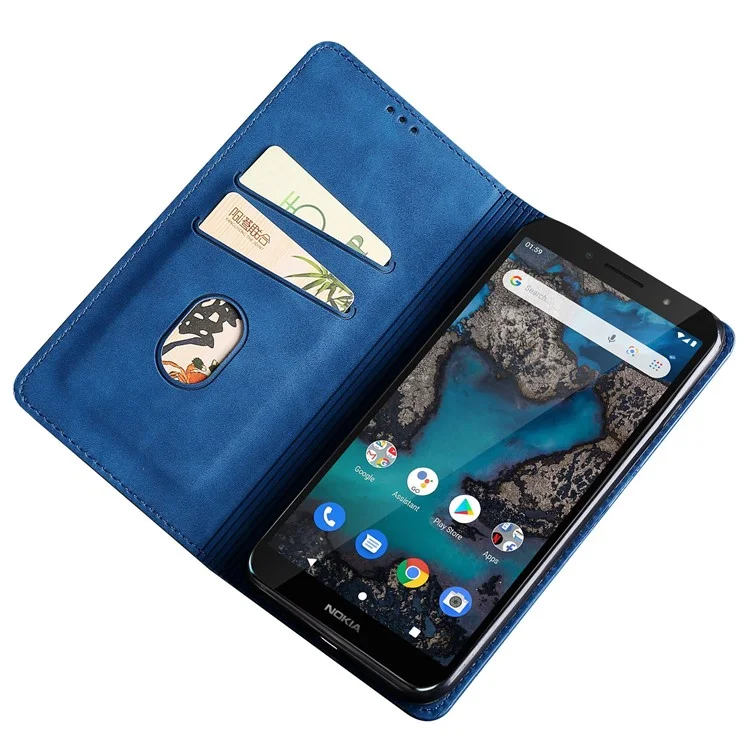 Pour Nokia G22 Porte-cartes Etui en cuir PU Peau-touch Support Téléphone Mobile Anti-chute Housse - Bleu