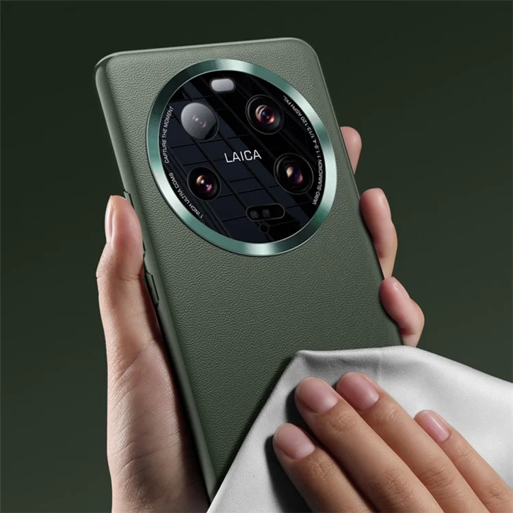 Für Xiaomi 13 Ultra PU Leder beschichtete TPU+PC Handyhülle Metall Linsen Schutz Handyhülle (2. Generation) - Dunkelgrün