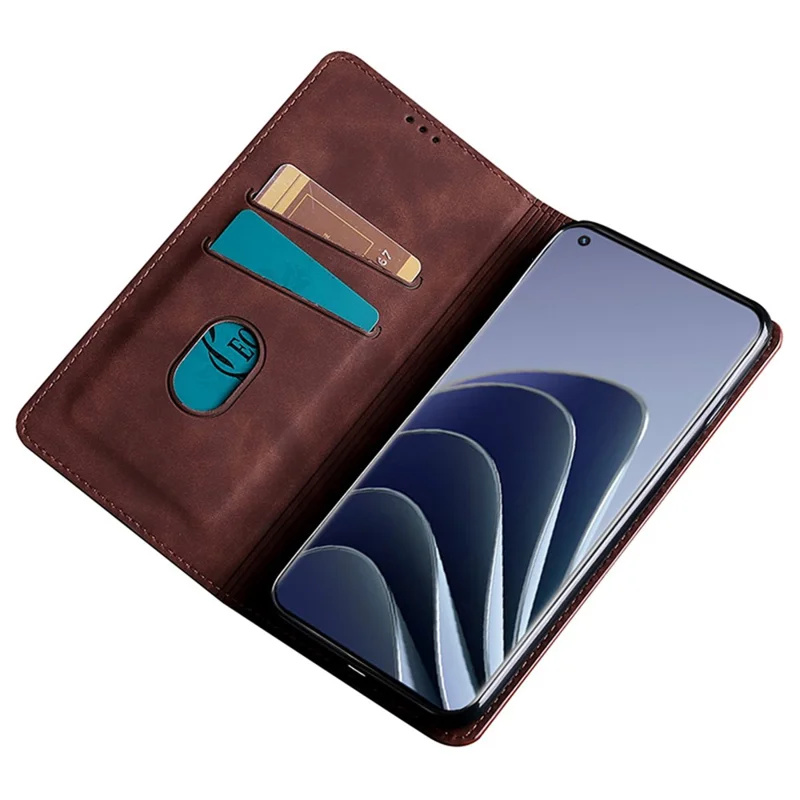 For OnePlus Nord 3 5G / Ace 2V 5G Magnetic Closing Skin-touch Phone Case Leather Stand Cover with Card Slots - Dark Brown