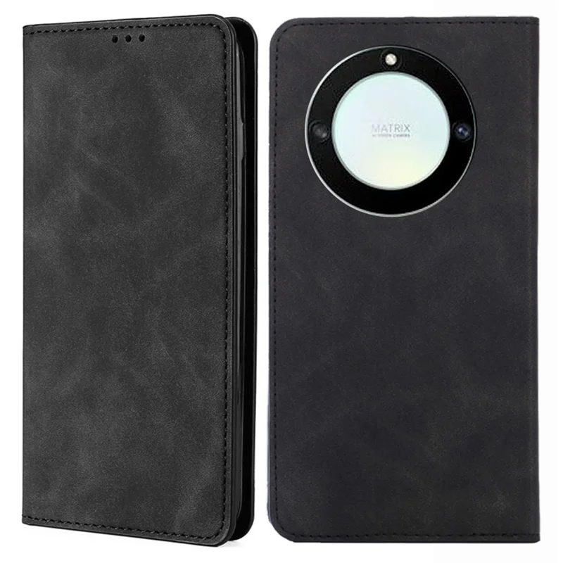 For Honor X40 / X9a / Magic5 Lite 5G PU Leather Flip Phone Case Card Holder Skin-touch Stand Cover - Black