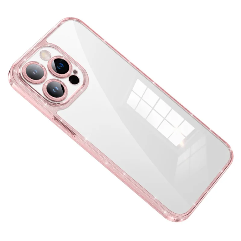 SULADA Custodia Posteriore in Vetro Temperato per iPhone 14 Pro, Cornice in TPU con Brillantini, Cover in Placcatura Elettrolitica con Protezione Obiettivo - Rosa