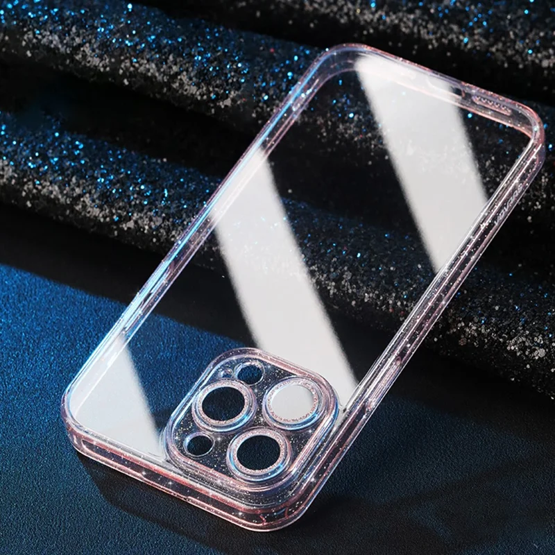 SULADA Custodia Posteriore in Vetro Temperato per iPhone 14 Pro, Cornice in TPU con Brillantini, Cover in Placcatura Elettrolitica con Protezione Obiettivo - Rosa