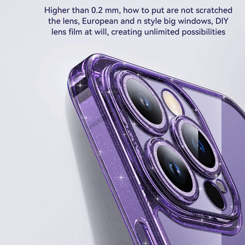 SULADA Custodia Posteriore in Vetro Temperato per iPhone 14 Pro, Cornice in TPU con Brillantini, Cover in Placcatura Elettrolitica con Protezione Obiettivo - Rosa