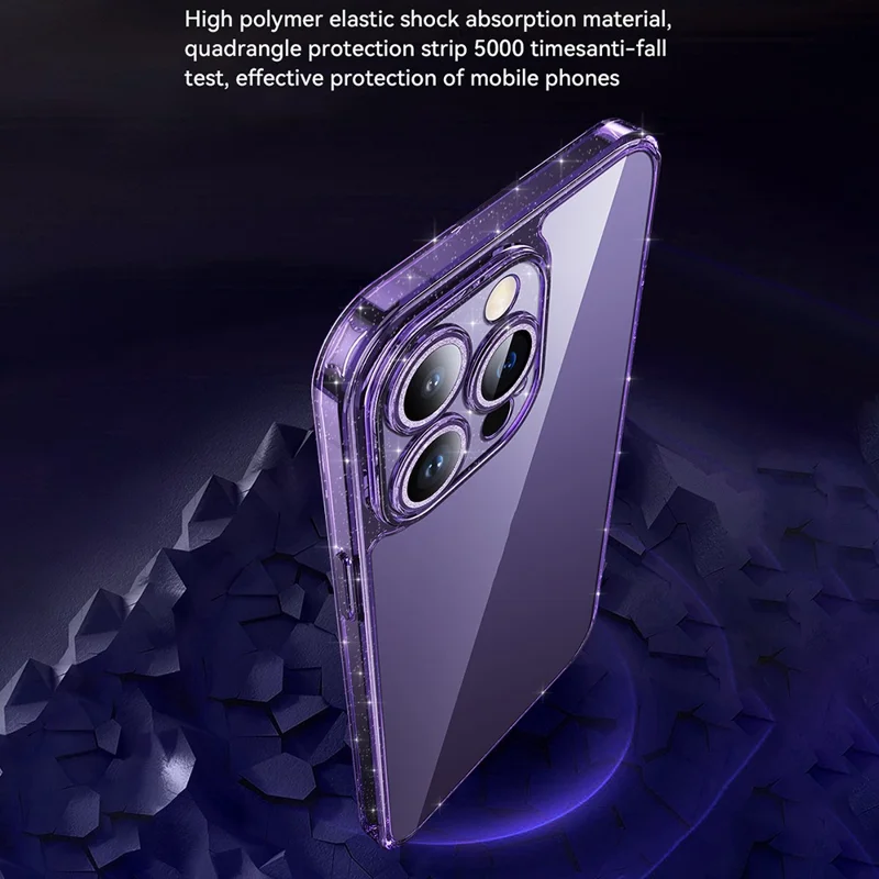 SULADA Custodia Posteriore in Vetro Temperato per iPhone 14 Pro, Cornice in TPU con Brillantini, Cover in Placcatura Elettrolitica con Protezione Obiettivo - Rosa