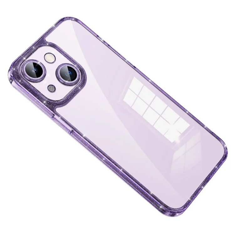 SULADA Verre trempé + Coque TPU pour iPhone 14, Coque de téléphone avec paillettes électroplaquées et protecteur d'objectif - Violet