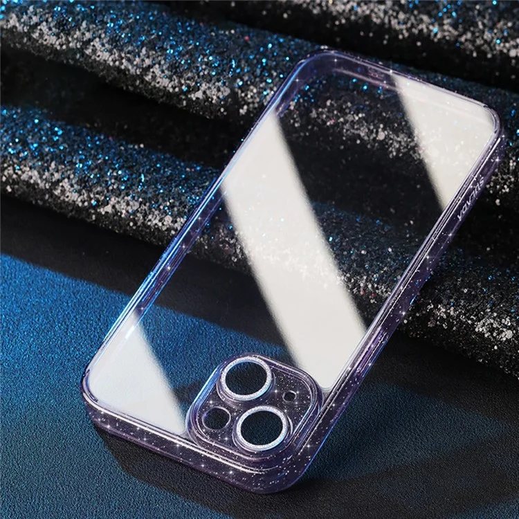 SULADA For iPhone 13 Tempered Glass Back+Glitter TPU Frame Phone Case Lens Protector Phone Cover - Purple