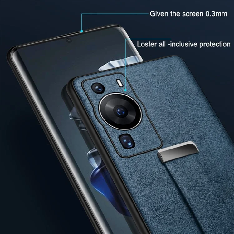 SULADA Fashion Series para Huawei P60 Pro Funda de teléfono de cuero con textura de caballo loco, con correa retráctil y soporte - Azul