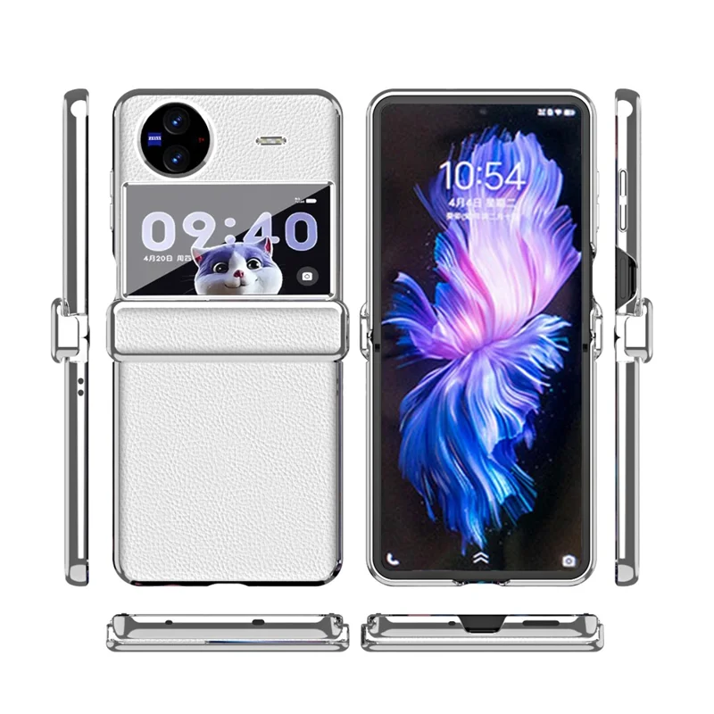 Electroplating Phone Case for vivo X Flip , Litchi Texture PU Leather Coated PC Folding Phone Cover - Blue