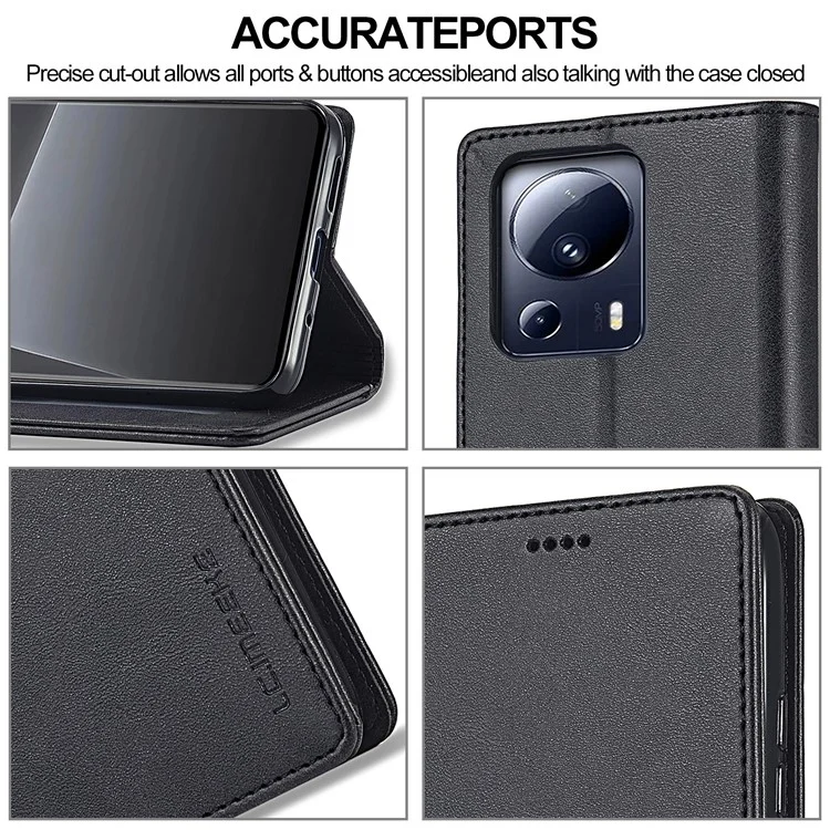 LC.IMEEKE Pour Xiaomi 13 Lite / Civi 2 5G Étui Portefeuille en Cuir PU avec Support - Noir