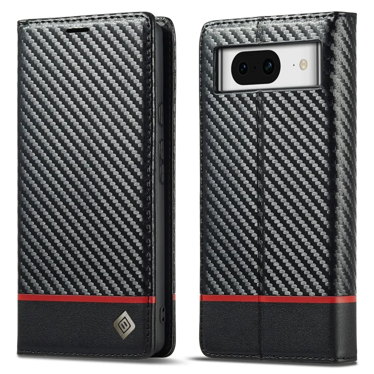 LC.IMEEKE For Google Pixel 8 Wallet Stand Phone Leather Case Carbon Fiber Texture Cover - Horizontal Stripe