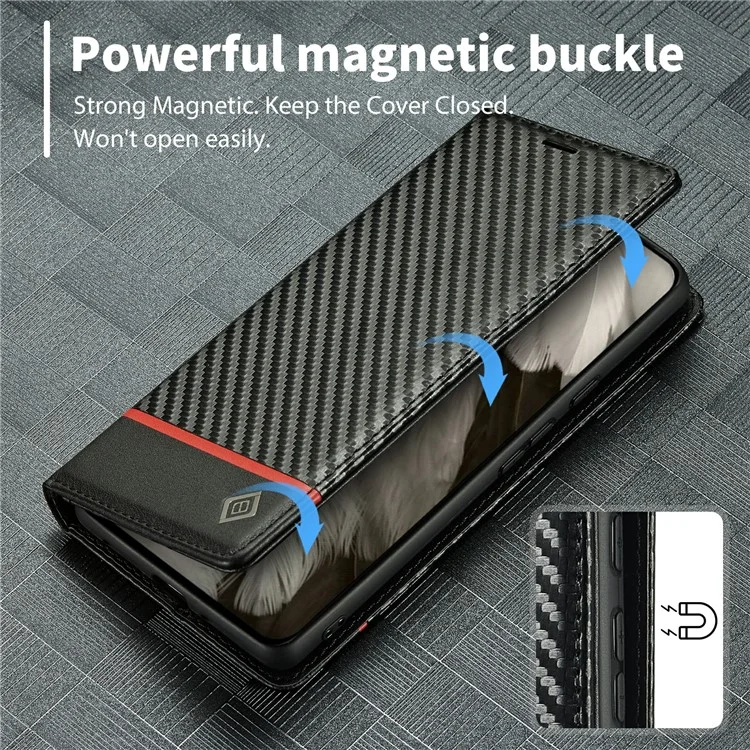 LC.IMEEKE For Google Pixel 8 Wallet Stand Phone Leather Case Carbon Fiber Texture Cover - Horizontal Stripe