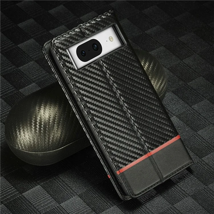 LC.IMEEKE For Google Pixel 8 Wallet Stand Phone Leather Case Carbon Fiber Texture Cover - Horizontal Stripe