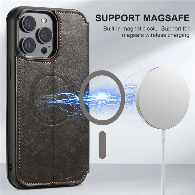SUTENI J05 For iPhone 12 Pro Max Leather Phone Case Cell Phone Stand Wallet Cover Compatible with MagSafe - Black