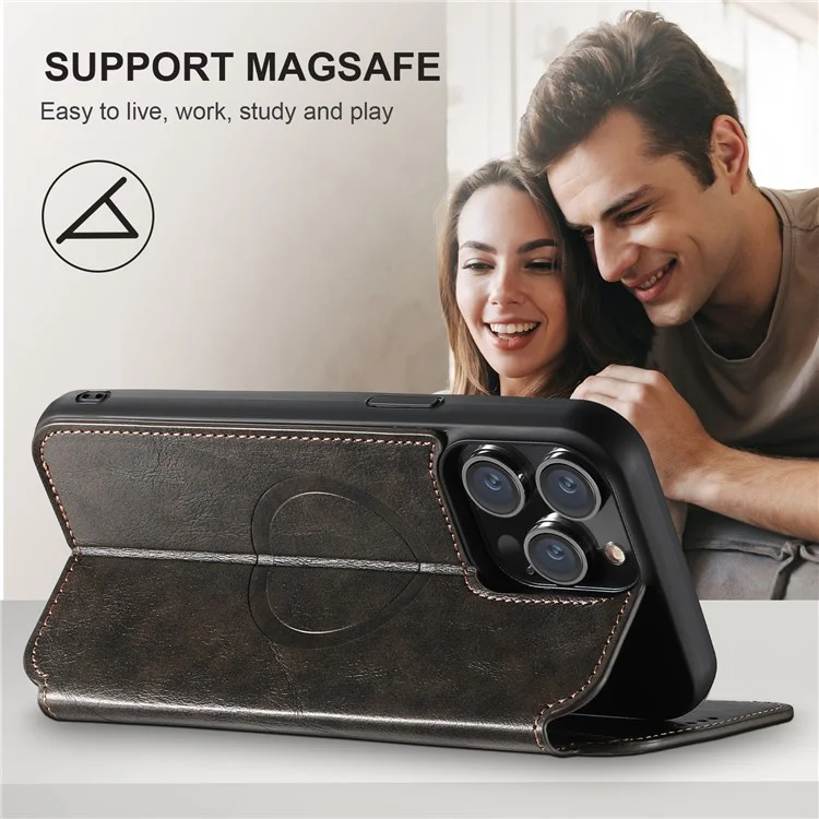 SUTENI J05 For iPhone 12 Pro Max Leather Phone Case Cell Phone Stand Wallet Cover Compatible with MagSafe - Black