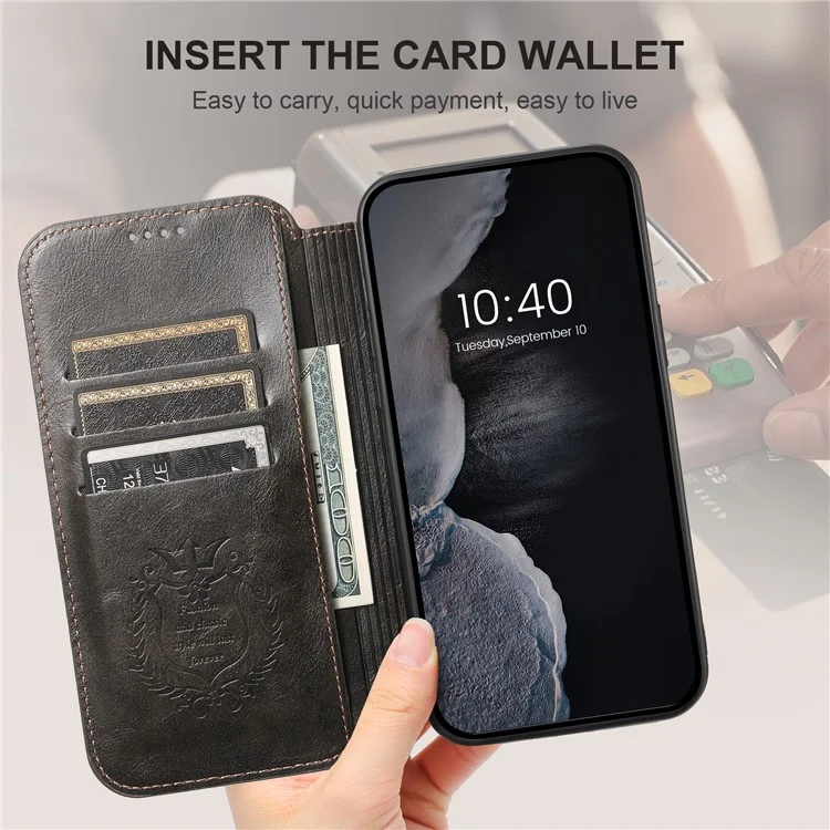 SUTENI J05 For iPhone 12 Pro Max Leather Phone Case Cell Phone Stand Wallet Cover Compatible with MagSafe - Black