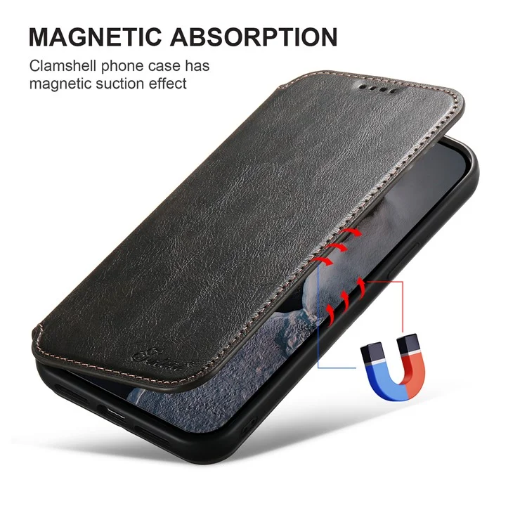 SUTENI J05 For iPhone 12 Pro Max Leather Phone Case Cell Phone Stand Wallet Cover Compatible with MagSafe - Black