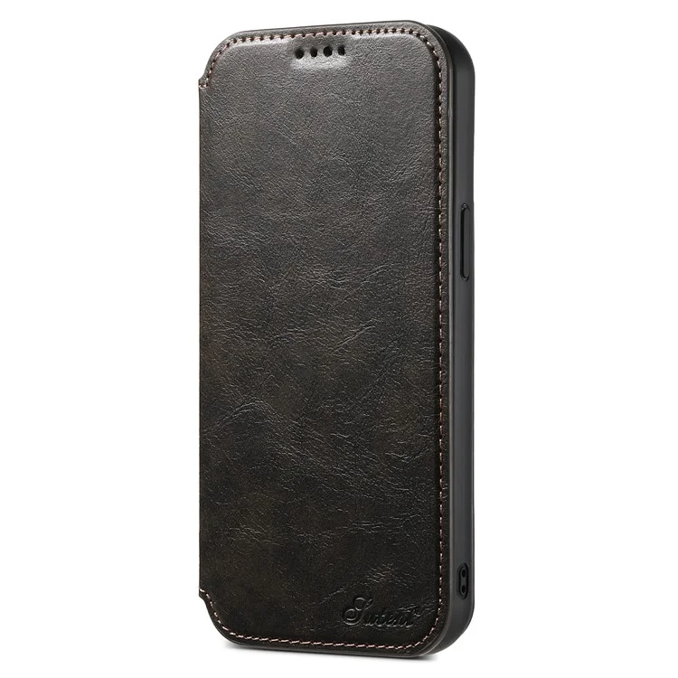 SUTENI J05 For iPhone 12 Pro Max Leather Phone Case Cell Phone Stand Wallet Cover Compatible with MagSafe - Black